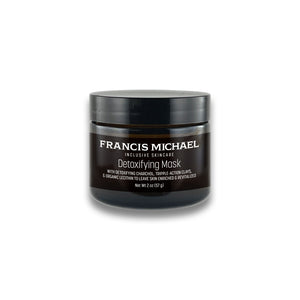 Black jar of Francis Michael Detoxifying Mask on a white background
